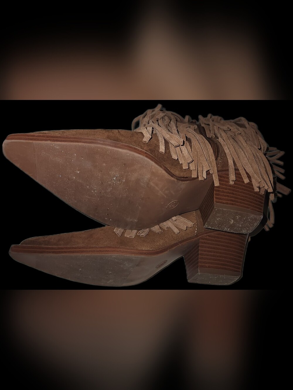 Universal Thread Fringe Faux Suede Pointed-Toe Ankle Boots - Brown Size 6.5 - Picture 8 of 8